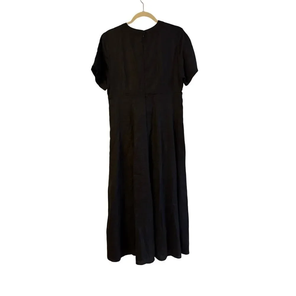 DISSH Short Sleeve Black Linen Maxi Dress Sz. 14